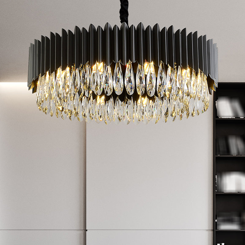 Schwarzer Anhänger Licht moderner Stil Metallkristall Kronleuchter Licht für Wohnzimmer