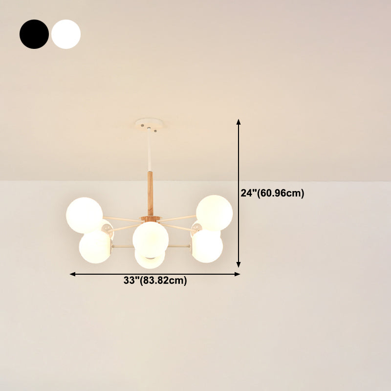 Spherical Shape Chandelier Light Modern Style Glass Multi Light Hanging Lamp for Study