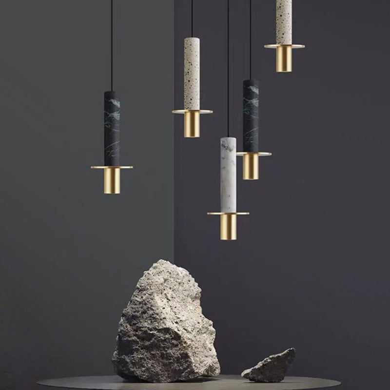Terrazzo Tubular Pendant Lighting Simplicity LED Hanging Light for Dining Room