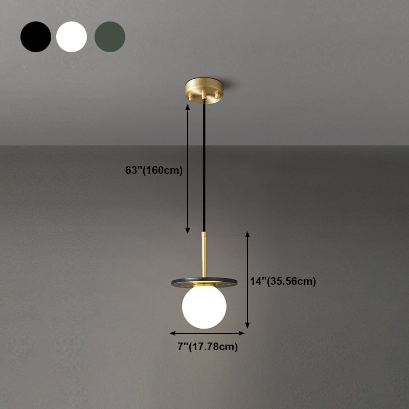 Natural Marble Small Pendant Light Modern 1-Head Suspension Lamp with White Glass Shade