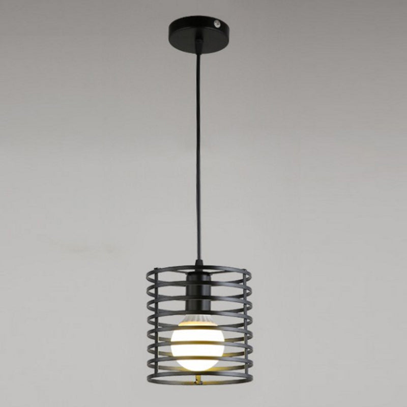 Cage Pendant Light Fixture Vintage Black Metal Suspension Lighting