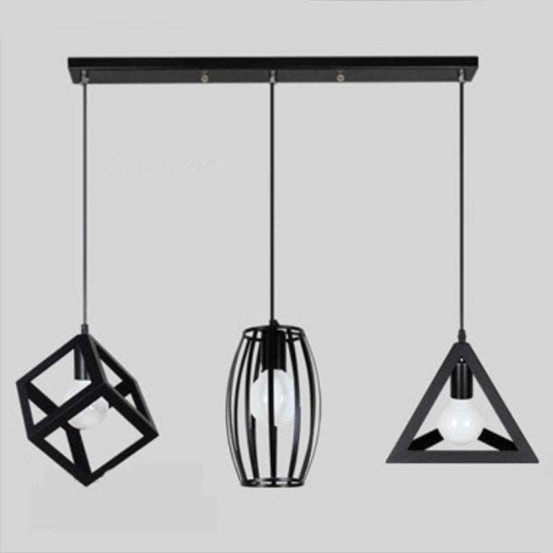 Cage Pendant Light Fixture Vintage Black Metal Suspension Lighting