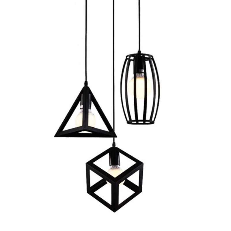 Cage Pendant Light Fixture Vintage Black Metal Suspension Lighting