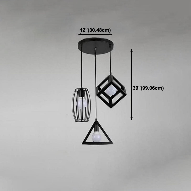 Cage Pendant Light Fixture Vintage Black Metal Suspension Lighting