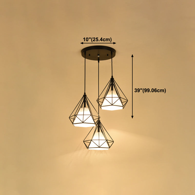 Lámpara colgante de jaula de alambre de hierro Luz de suspensión de comedor retro en negro