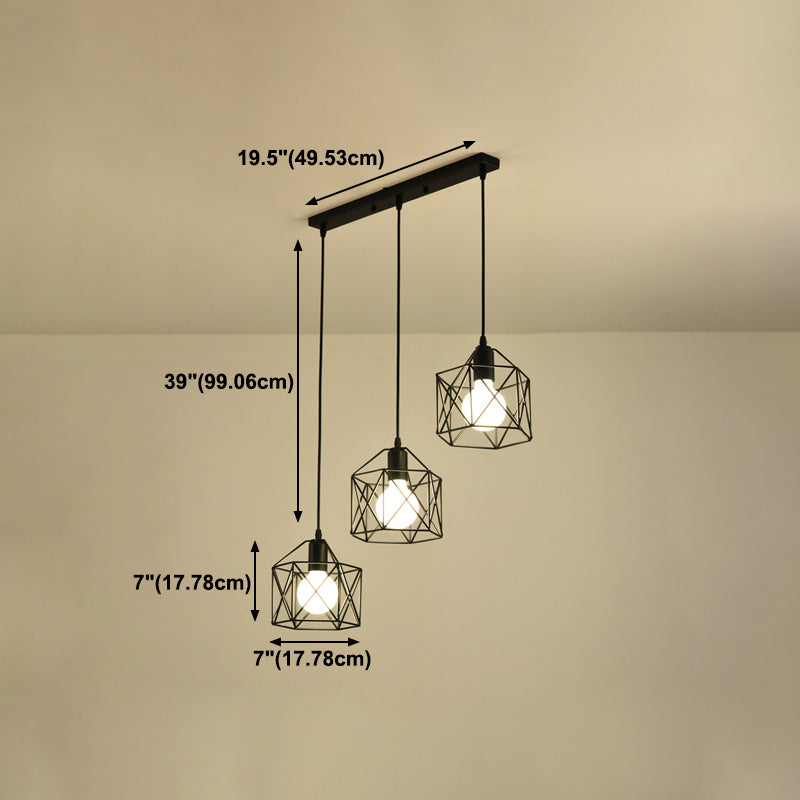 Eisendrahtkäfig -Anhänger Lampe Retro Esszimmer Suspension Licht in Schwarz