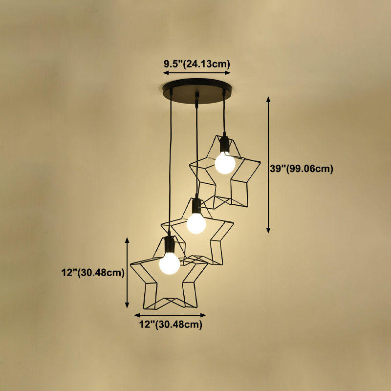 Iron Wire Cage Pendant Lamp Retro Dining Room Suspension Light in Black
