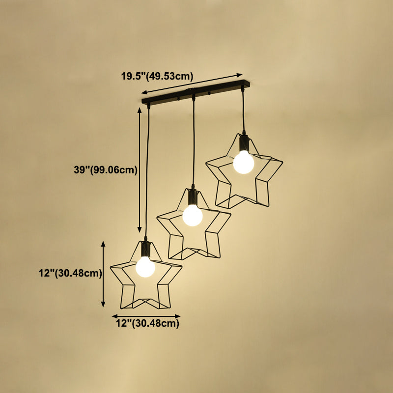 Lámpara colgante de jaula de alambre de hierro Luz de suspensión de comedor retro en negro
