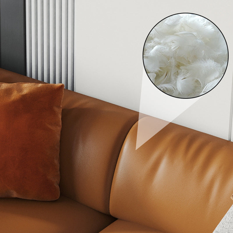 Modern Style Square Armrest Padded Down Seat Orange Leather Sofa