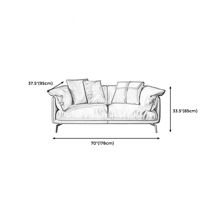 Modern Style Square Armrest Padded Down Seat Orange Leather Sofa