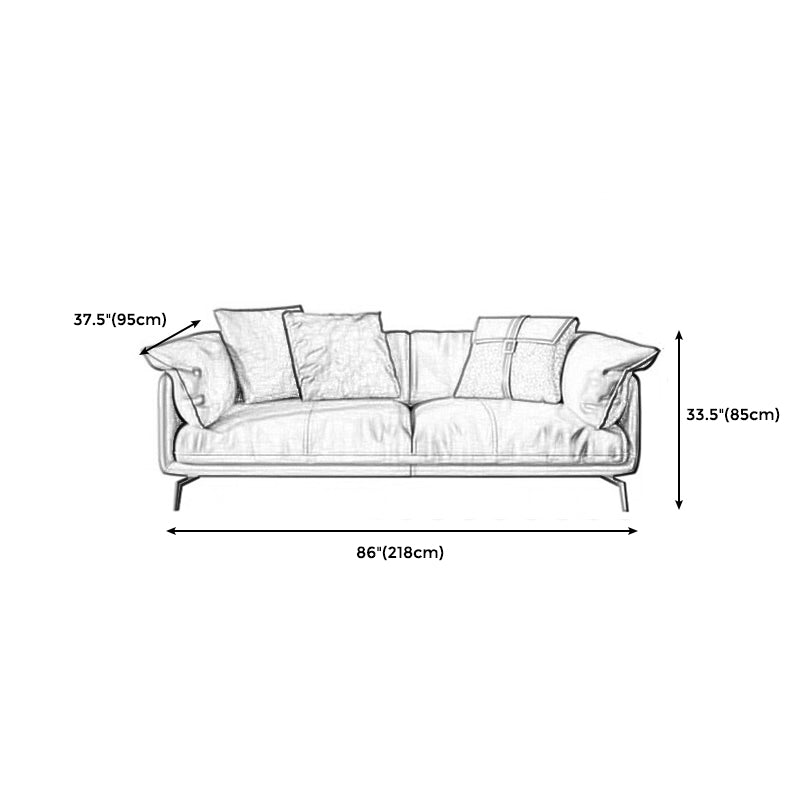 Modern Style Square Armrest Padded Down Seat Orange Leather Sofa