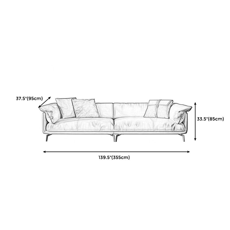 Modern Style Square Armrest Padded Down Seat Orange Leather Sofa