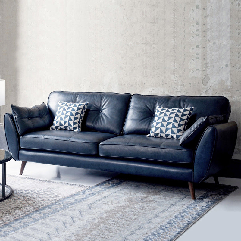 Wood Legs Modern Flared Arm Sofa Leather Standard Tufted Sofa