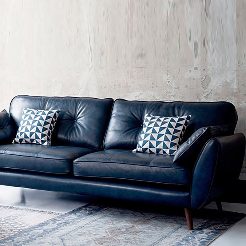 Wood Legs Modern Flared Arm Sofa Leather Standard Tufted Sofa