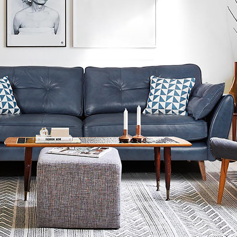 Wood Legs Modern Flared Arm Sofa Leather Standard Tufted Sofa