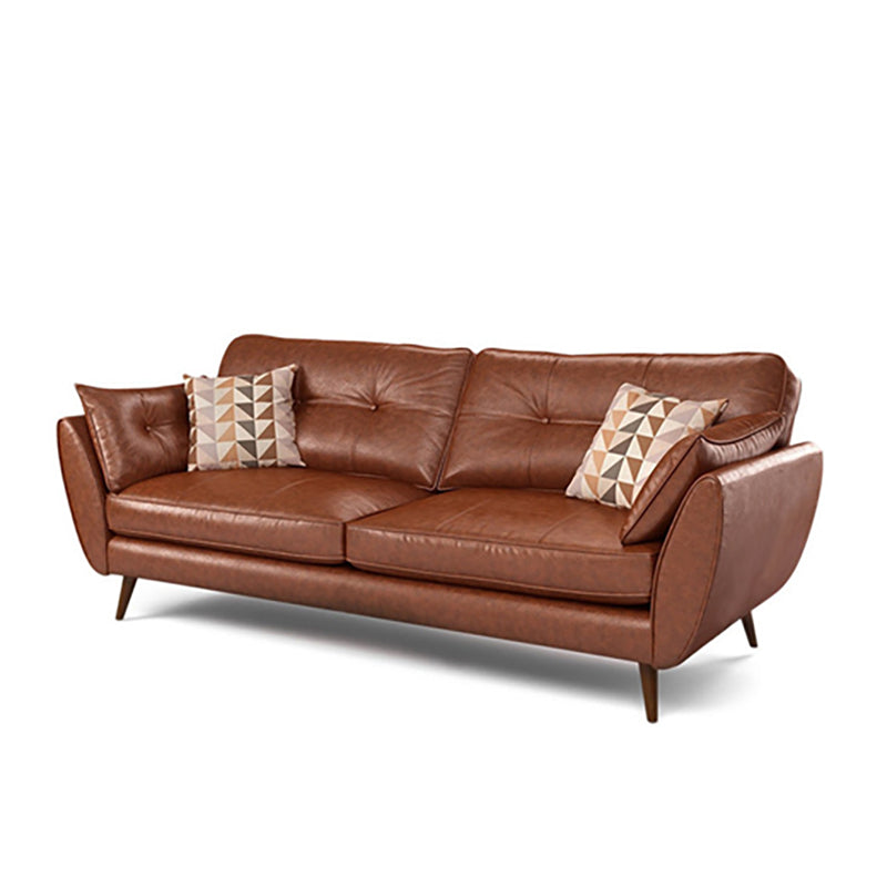 Wood Legs Modern Flared Arm Sofa Leather Standard Tufted Sofa