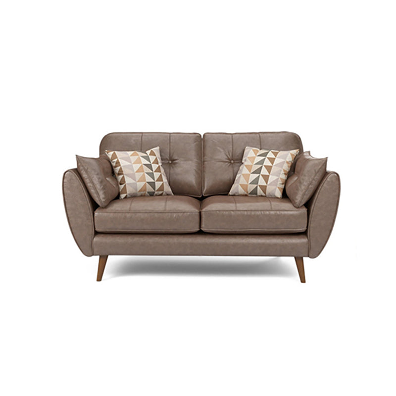Wood Legs Modern Flared Arm Sofa Leather Standard Tufted Sofa