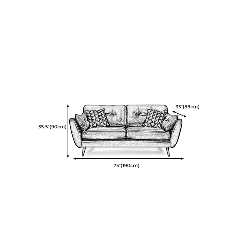 Wood Legs Modern Flared Arm Sofa Leather Standard Tufted Sofa