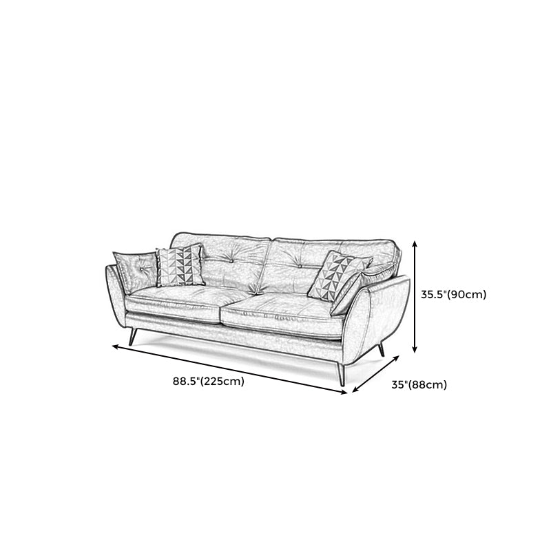 Wood Legs Modern Flared Arm Sofa Leather Standard Tufted Sofa