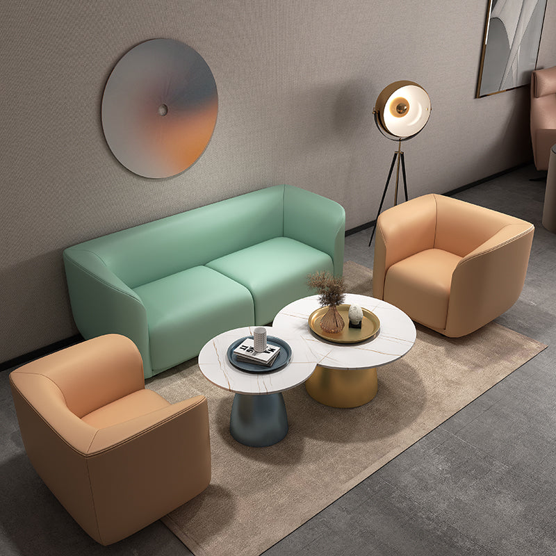 27.5"H Contemporary Solid Color Faux Leather Tuxedo Arm Sofa For Office Living Room