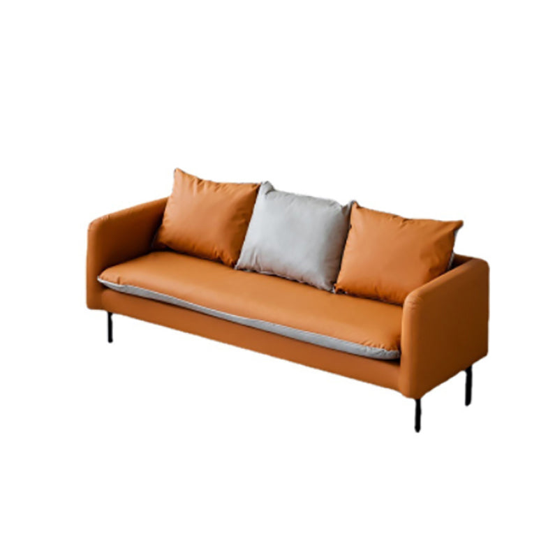 Modern Leather Square Arm Sofa with Loose Back for Living Room
