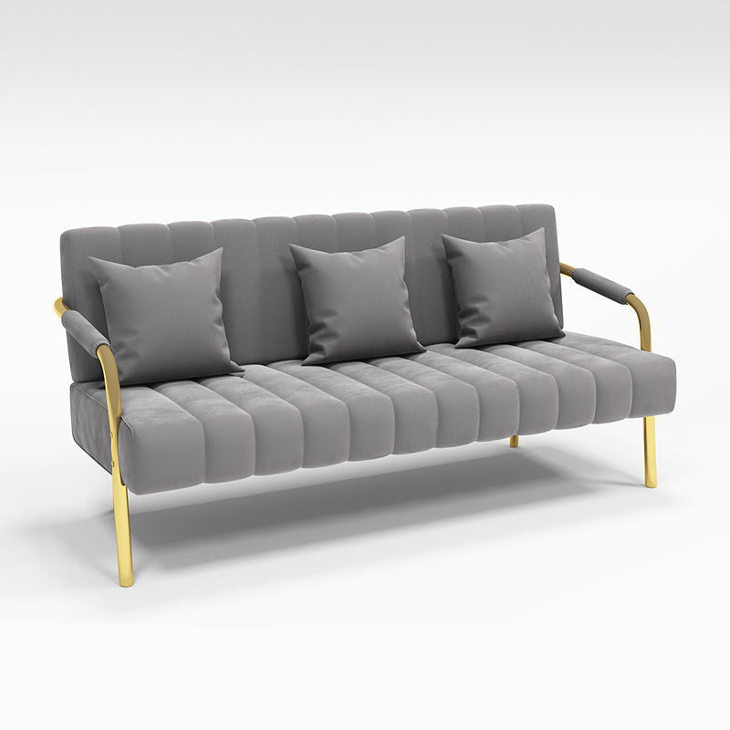 Contemporary Glam Sofa with Sewn Pillow Back and Golden Legs for Apartment