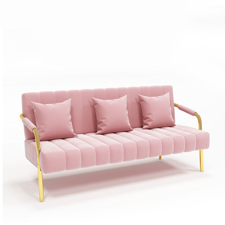 Contemporary Glam Sofa with Sewn Pillow Back and Golden Legs for Apartment