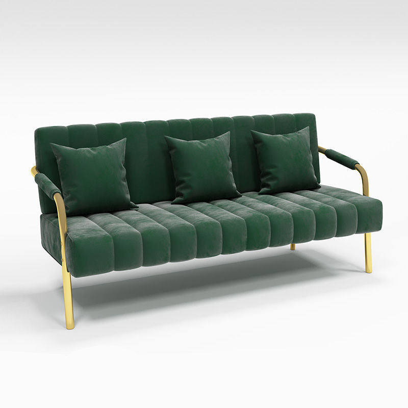 Contemporary Glam Sofa with Sewn Pillow Back and Golden Legs for Apartment