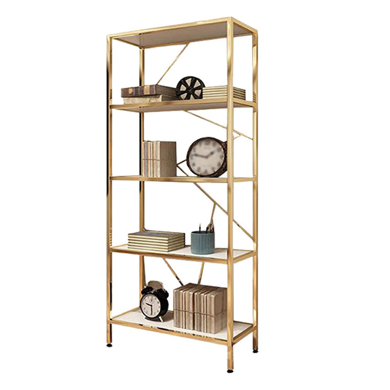 Skandinavische Open Etagere -Bücherregal mit Gold Iron Frame White Hersteller Holzregal
