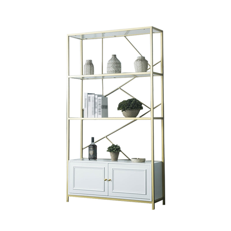 Skandinavische Open Etagere -Bücherregal mit Gold Iron Frame White Hersteller Holzregal