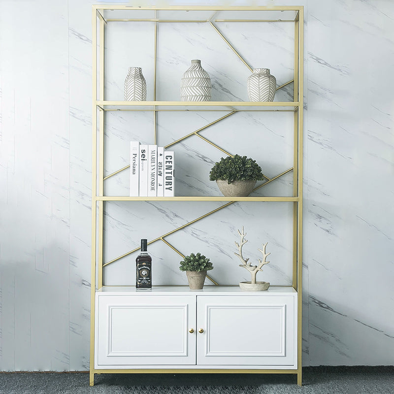 Skandinavische Open Etagere -Bücherregal mit Gold Iron Frame White Hersteller Holzregal