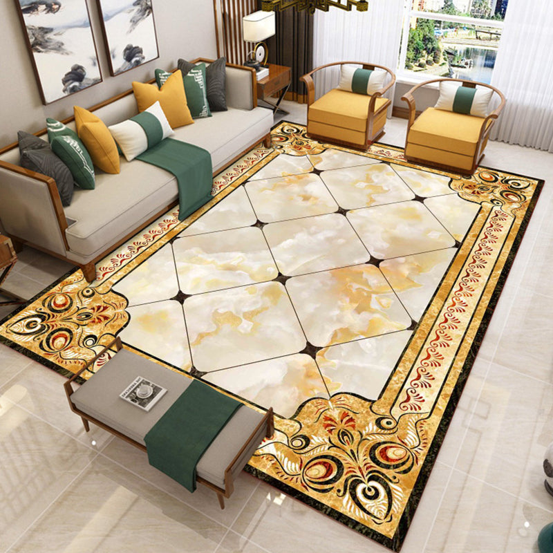 Yellow Luxury Rug Polyester Graphic Area Rug Stain Resistant Rug for Drawing Room