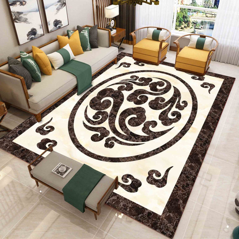 Yellow Luxury Rug Polyester Graphic Area Rug Stain Resistant Rug for Drawing Room
