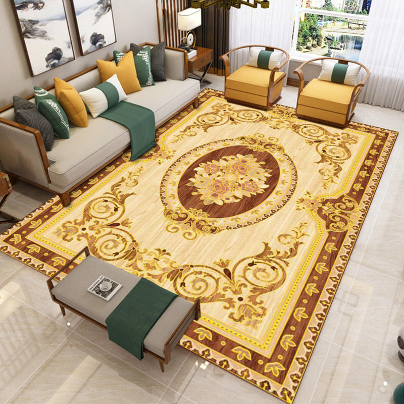 Yellow Luxury Rug Polyester Graphic Area Rug Stain Resistant Rug for Drawing Room