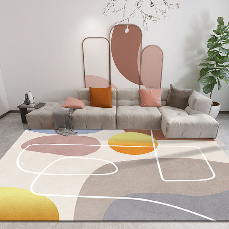 Orange Modern Rug Polyester Pattern Rug Stain Resistant Indoor Rug for Drawing Room