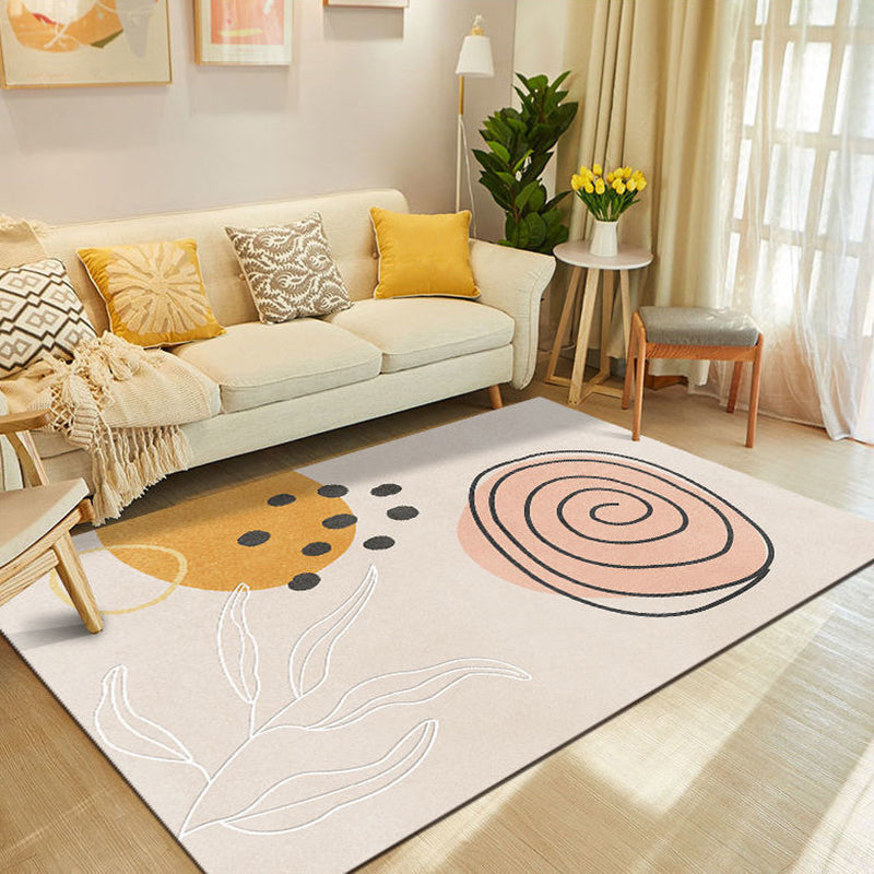 Orange Modern Rug Polyester Pattern Rug Stain Resistant Indoor Rug for Drawing Room