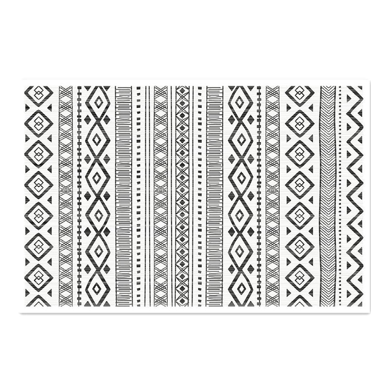 White Morocco Rug Polyester Graphic Rug Stain Resistant Rug for Living Room
