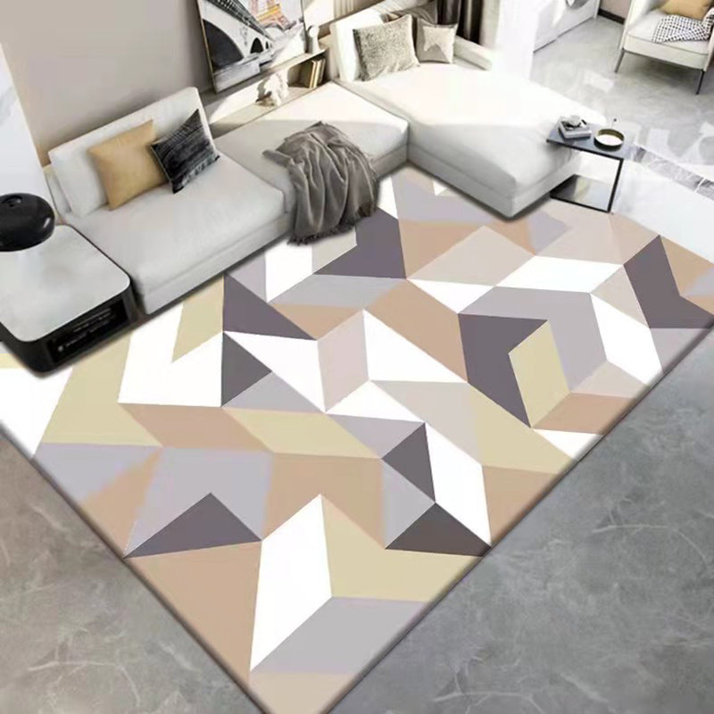 Brown Triangle Rug Polyester Modern Rug Washable Rug for Living Room