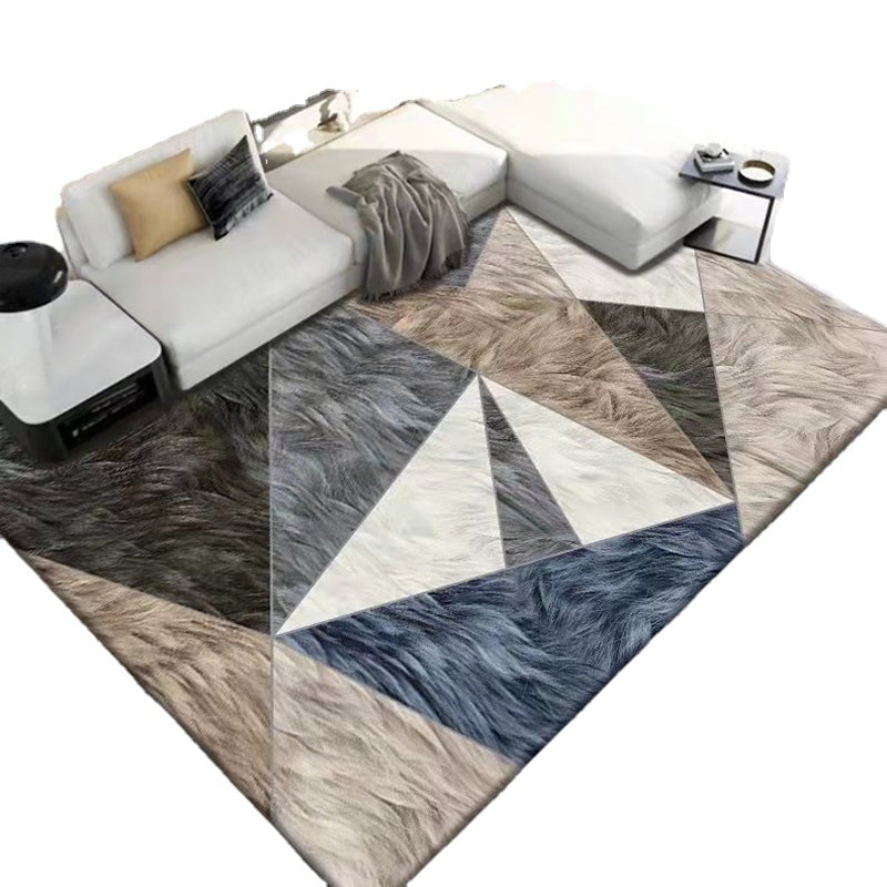 Brown Triangle Rug Polyester Modern Rug Washable Rug for Living Room