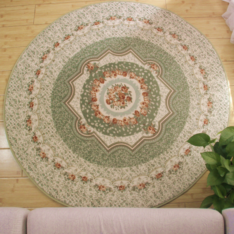 Beige Vintage Rug Polyester Flower Area Rug Stain Resistant Rug for Living Room