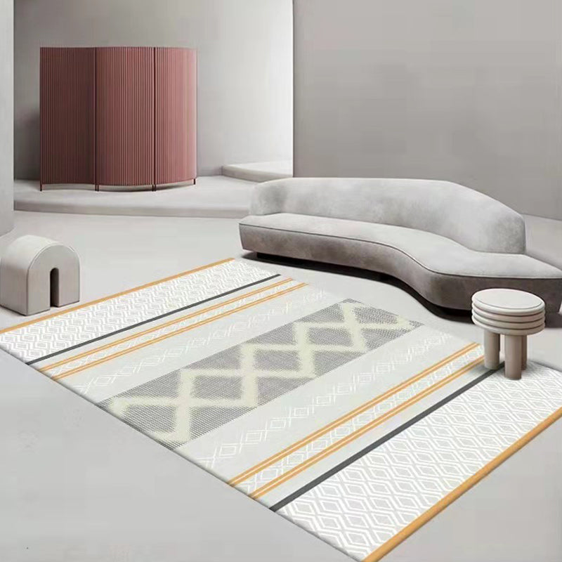 White Geometric Rug Polyester Morocco Rug Stain Resistant Rug for Living Room