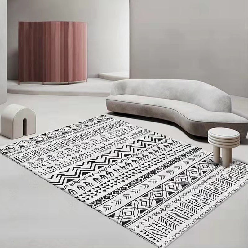 Rapis géométrique blanc Polyester Morocco Tapis résistant aux taches pour le salon