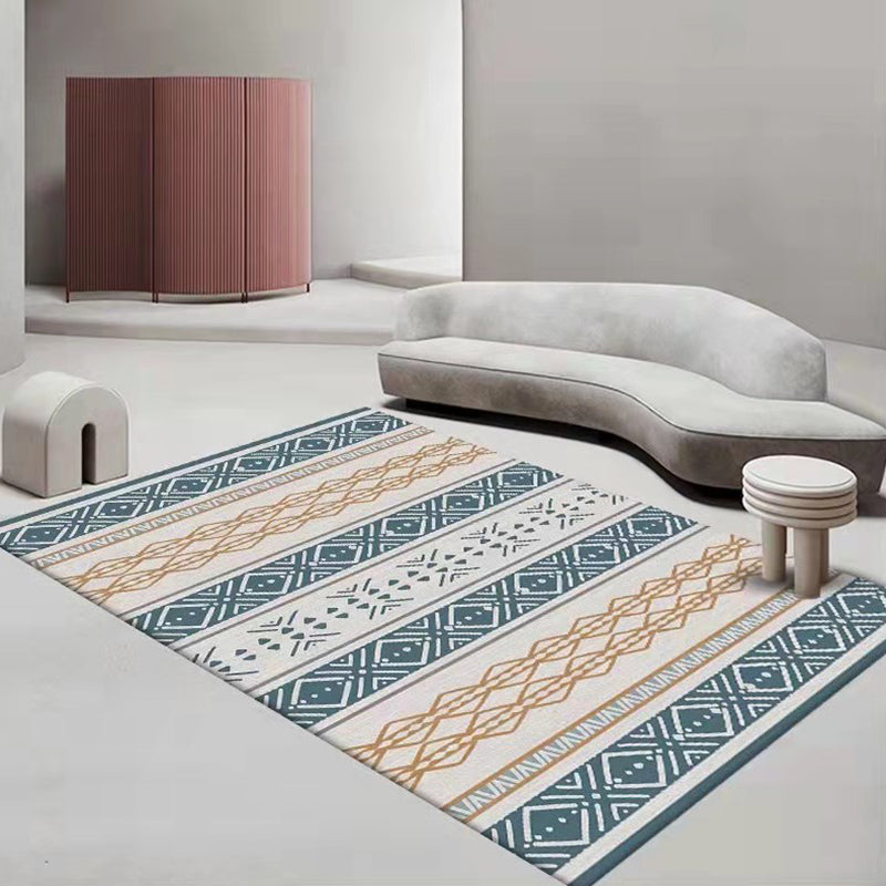 White Geometric Rug Polyester Morocco Rug Stain Resistant Rug for Living Room