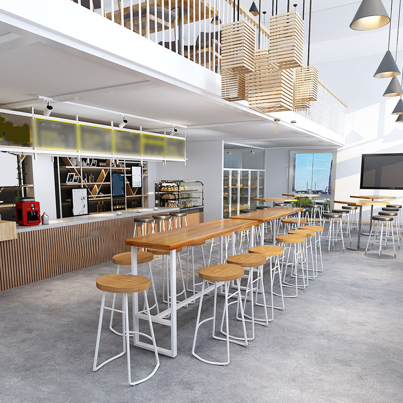 Rectangle Wood Bar Dining Table Contemporary Bar Table with Trestle Base