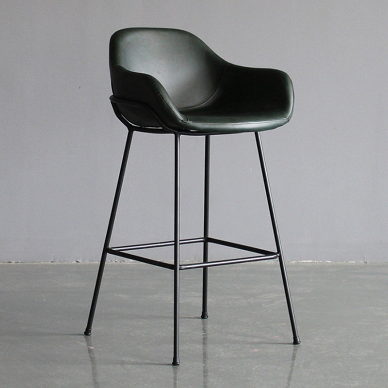 Contemporary Leather Armed Barstool Matte Finish Footrest Low Back Stool