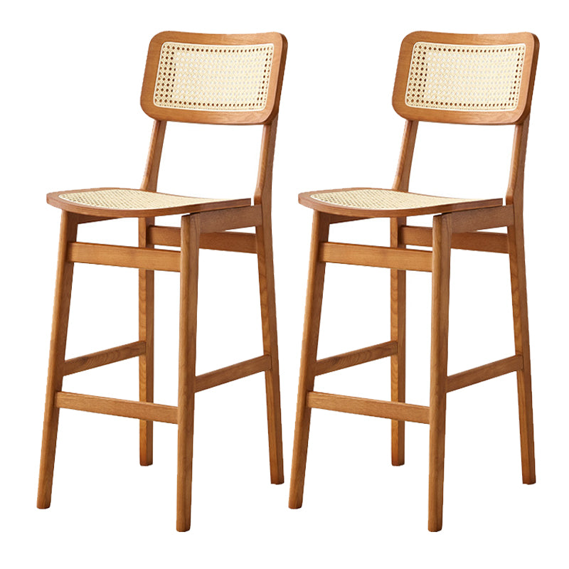 Contemporary Wood Bar and Counter Stool Rattan Low Back Stool with 4 Legs