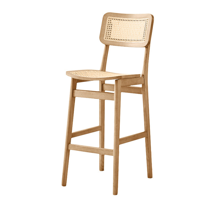 Contemporary Wood Bar and Counter Stool Rattan Low Back Stool with 4 Legs