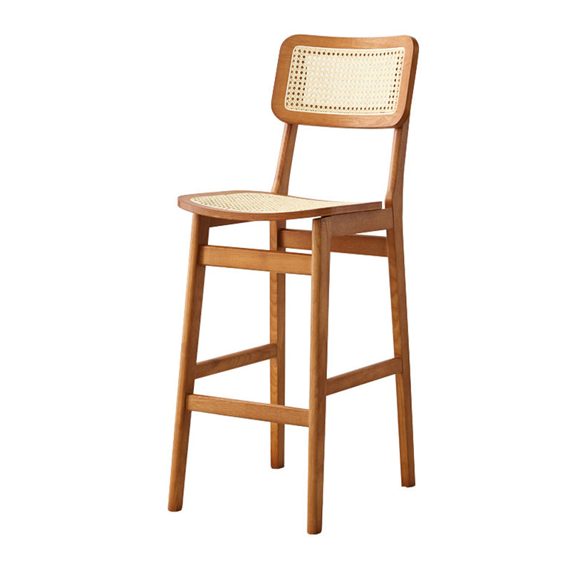 Contemporary Wood Bar and Counter Stool Rattan Low Back Stool with 4 Legs