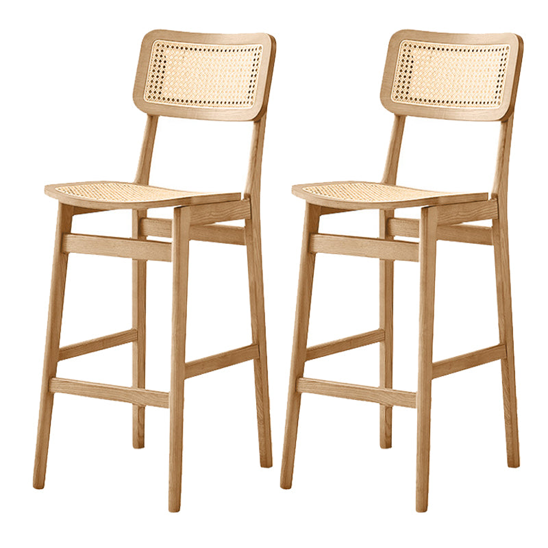 Contemporary Wood Bar and Counter Stool Rattan Low Back Stool with 4 Legs