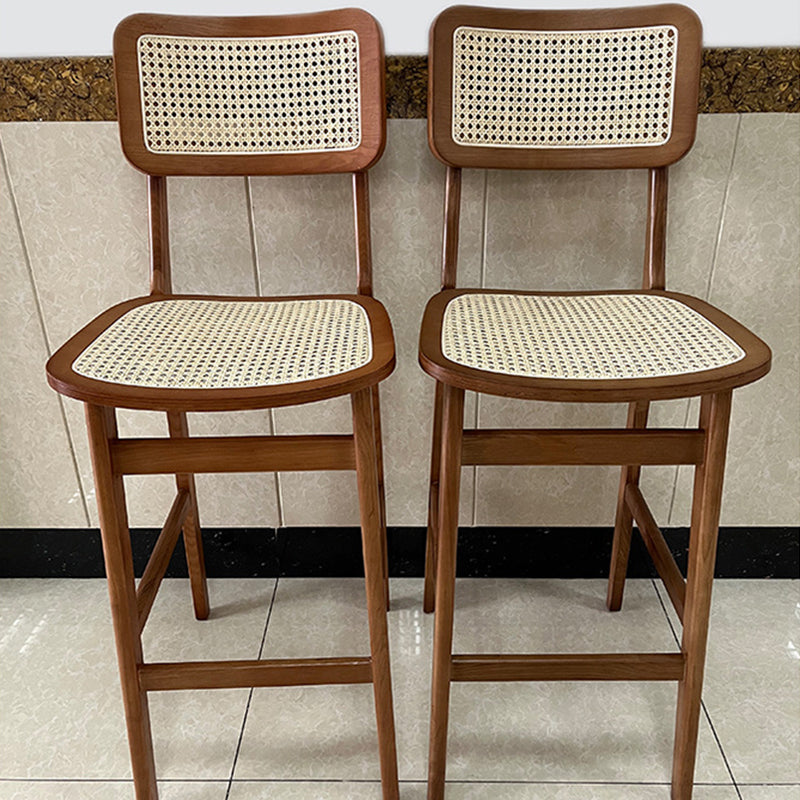 Contemporary Wood Bar and Counter Stool Rattan Low Back Stool with 4 Legs
